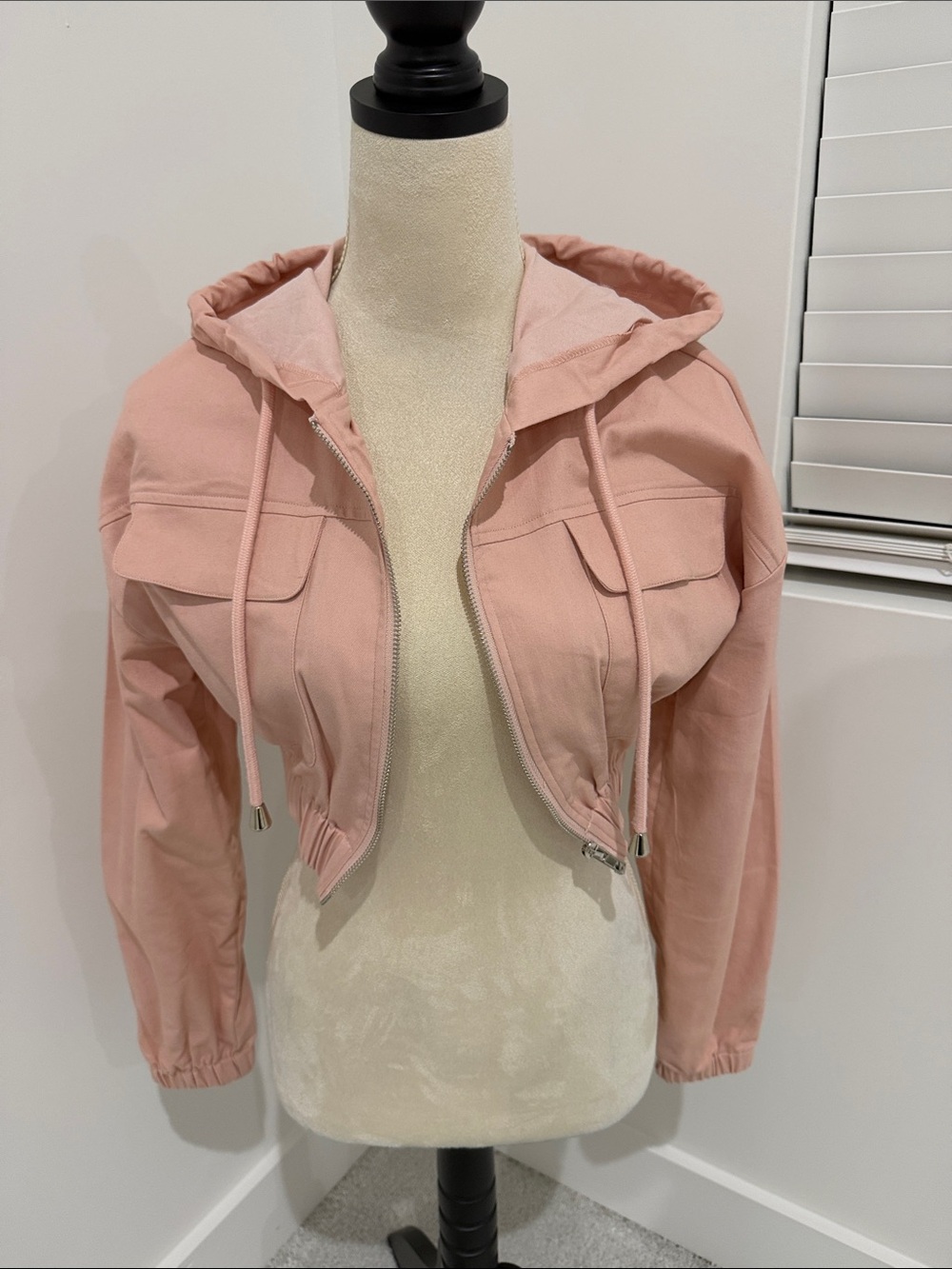 Women's Pink Cropped Hooded Jacket